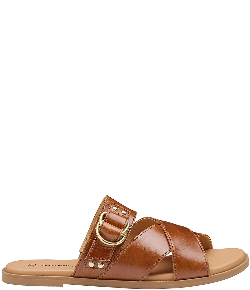 Johnston & Murphy Shayla Leather Cross-Band D-Ring Hardware Slide Sandals