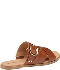 Johnston & Murphy Shayla Leather Cross-Band D-Ring Hardware Slide Sandals