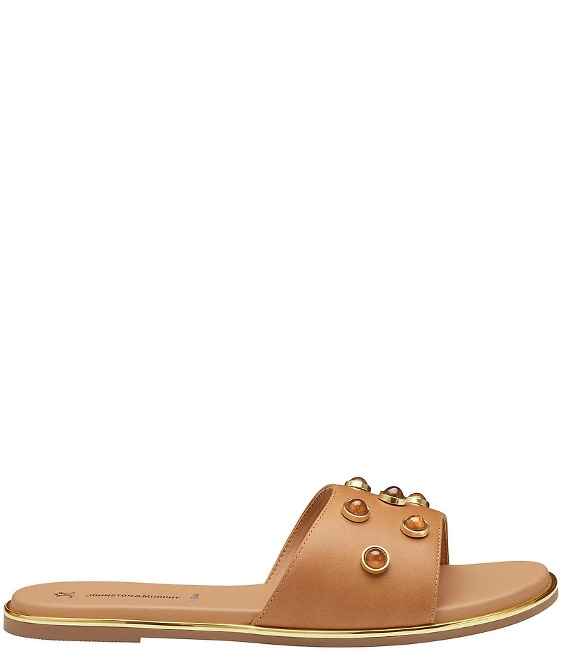 Johnston & Murphy Shayla Leather Stud Ornamented Slide Sandals