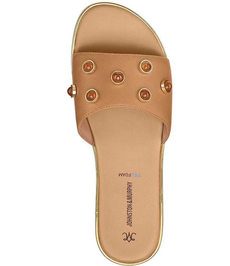 Johnston & Murphy Shayla Leather Stud Ornamented Slide Sandals