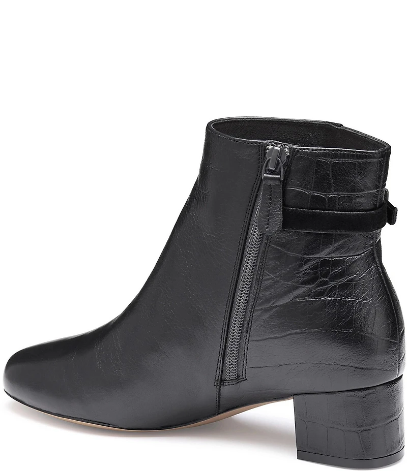 Johnston & Murphy Women's Sienna Leather Croco Accent Belt Strap Hardware Booties