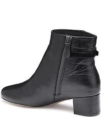 Johnston & Murphy Women's Sienna Leather Croco Accent Belt Strap Hardware Booties