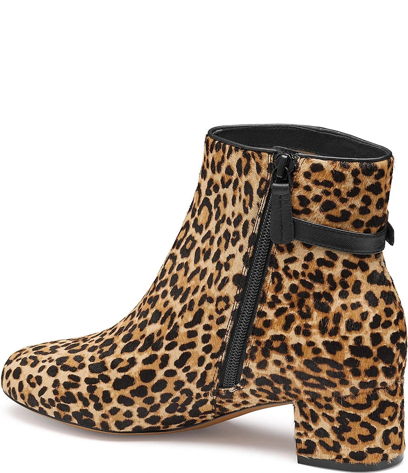 Johnston & Murphy Women's Sienna Leopard Print Calf Hair Belt Hardware Booties
