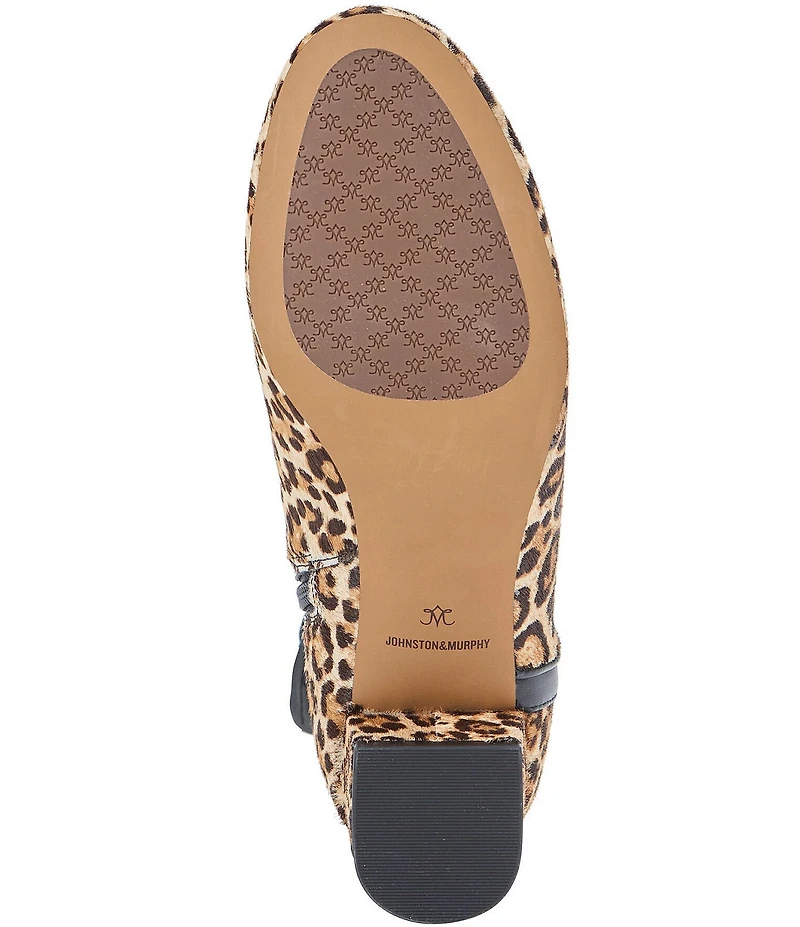 Johnston & Murphy Women's Sienna Leopard Print Calf Hair Belt Hardware Booties
