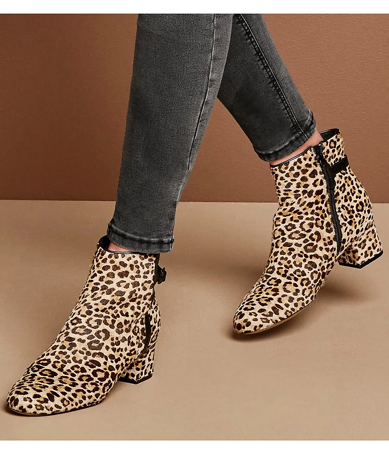 Johnston & Murphy Women's Sienna Leopard Print Calf Hair Belt Hardware Booties
