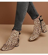 Johnston & Murphy Women's Sienna Leopard Print Calf Hair Belt Hardware Booties
