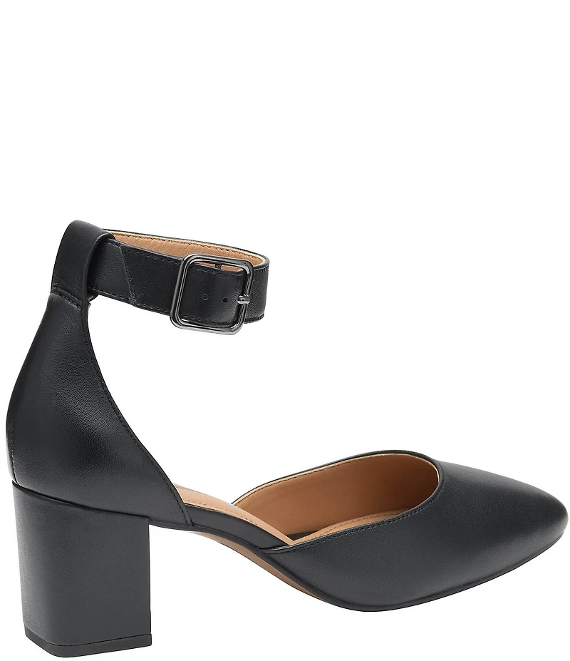 Johnston & Murphy Vicki Leather Ankle Strap Block Heel Pumps