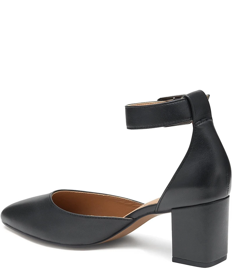 Johnston & Murphy Vicki Leather Ankle Strap Block Heel Pumps