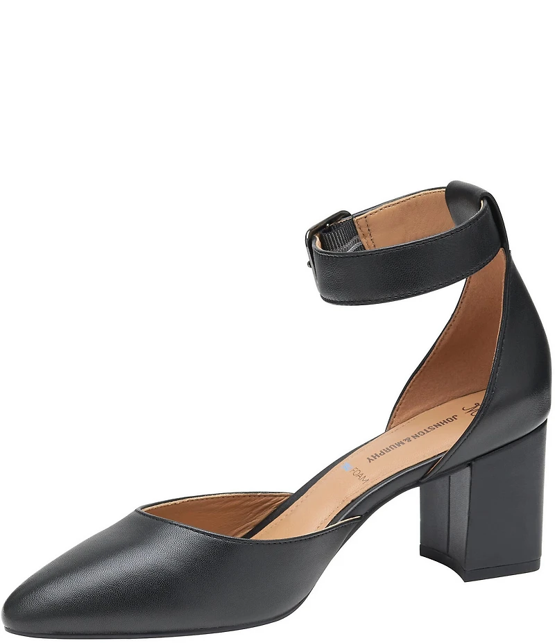 Johnston & Murphy Vicki Leather Ankle Strap Block Heel Pumps