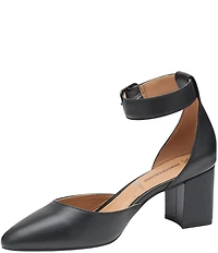 Johnston & Murphy Vicki Leather Ankle Strap Block Heel Pumps