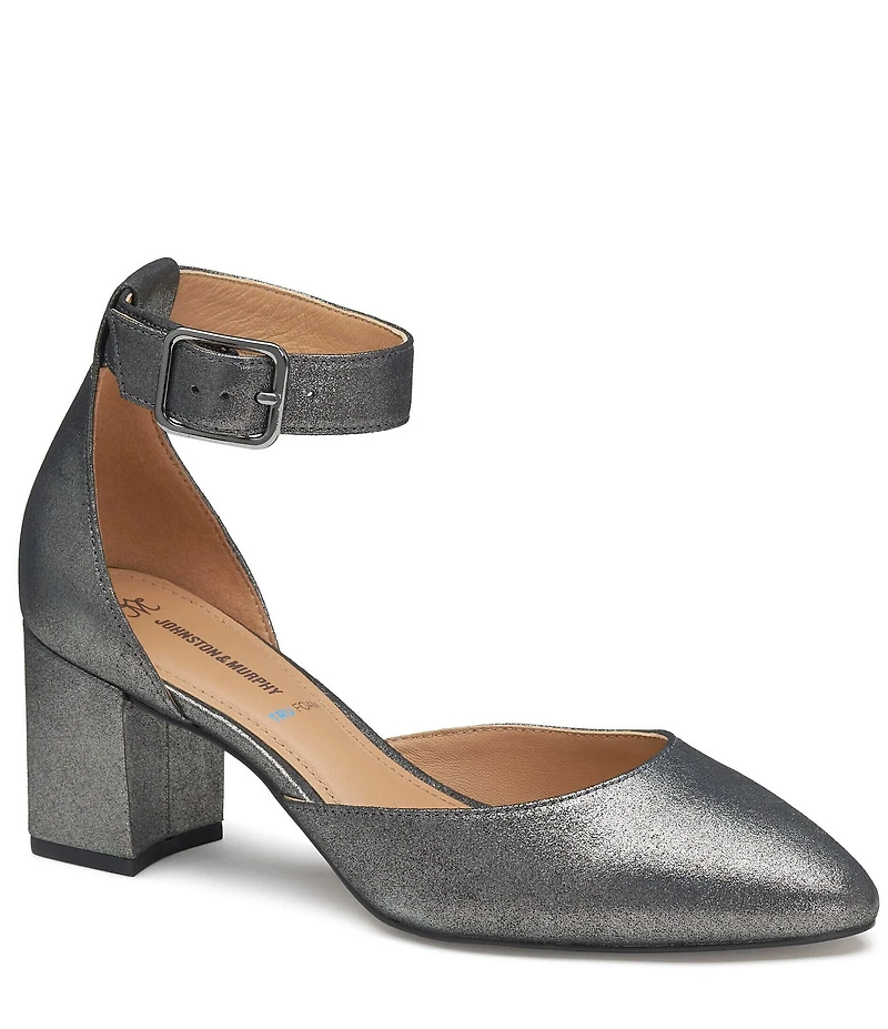 Johnston & Murphy Vicki Leather Ankle Strap Block Heel Pumps