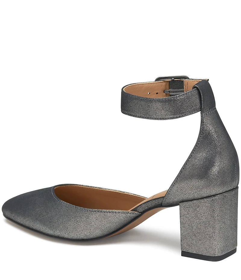 Johnston & Murphy Vicki Leather Ankle Strap Block Heel Pumps