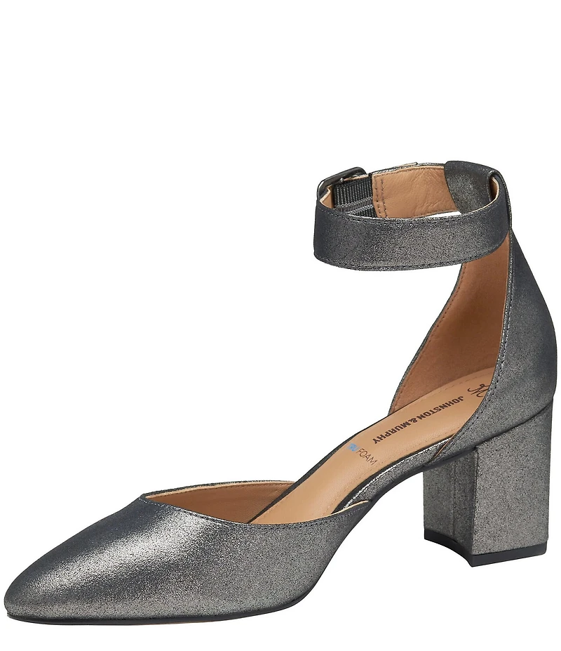 Johnston & Murphy Vicki Leather Ankle Strap Block Heel Pumps