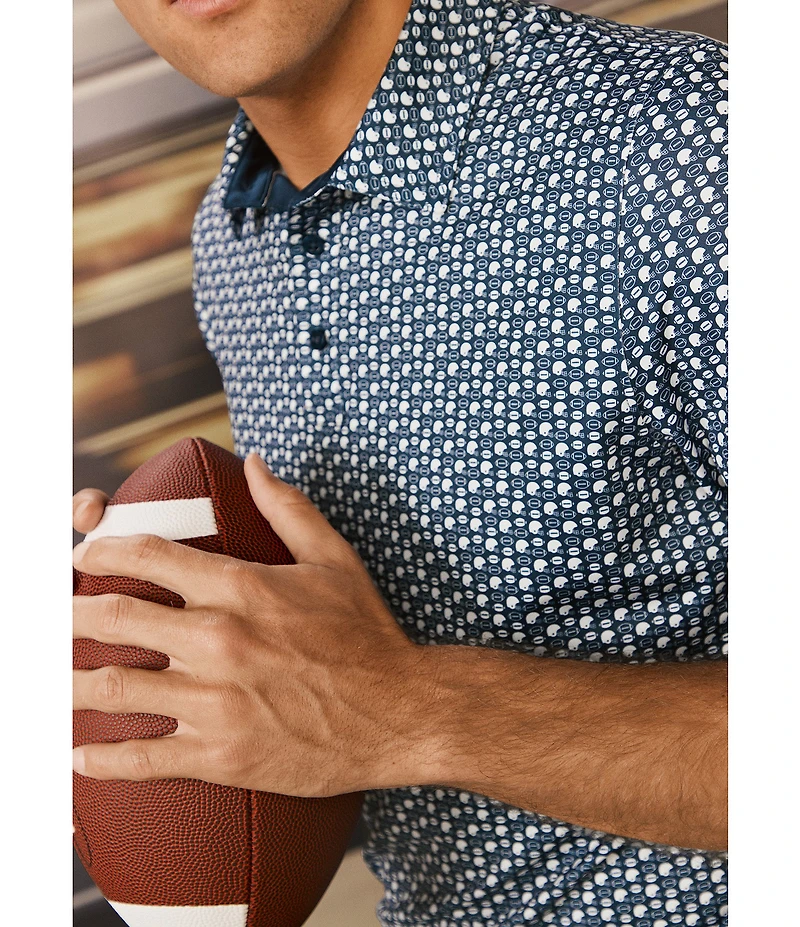 Johnston & Murphy XC Helmet And Football Print Short Sleeve Polo Shirt