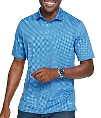Johnston & Murphy XC4 Performance Stretch Cool Degree Tonal Geo Print Short Sleeve Polo Shirt