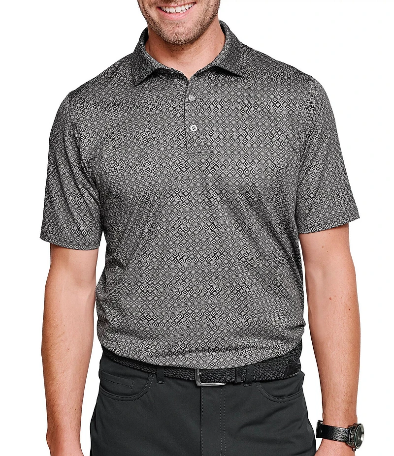 Johnston & Murphy XC4 Performance Stretch Cool Degree Tonal Geo Print Short Sleeve Polo Shirt