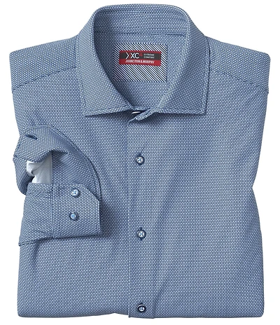 Johnston & Murphy XC4 Performance Stretch Knit Basketweave Print Long Sleeve Woven Shirt