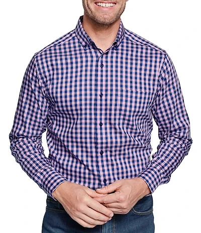 Johnston & Murphy XC4 Performance Stretch Two-Tone Gingham Long Sleeve Woven Shirt