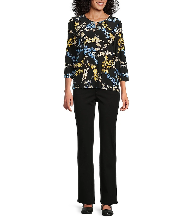 Jones New York 3/4 Sleeve Keyhole V-Neck Top