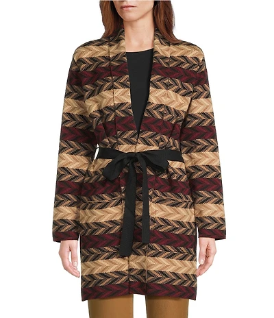 Jones New York Chevron Belted Long Sleeve Cardigan