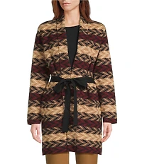 Jones New York Chevron Belted Long Sleeve Cardigan