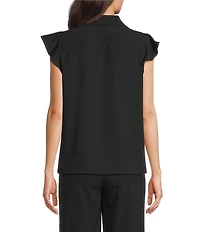 Jones New York Collared V-Neck Flutter Sleeve Ruffle Button Front Blouse