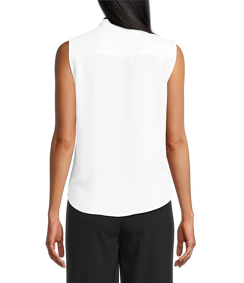 Jones New York Contrast Piping Ruffle Front Sleeveless Blouse