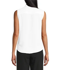 Jones New York Contrast Piping Ruffle Front Sleeveless Blouse