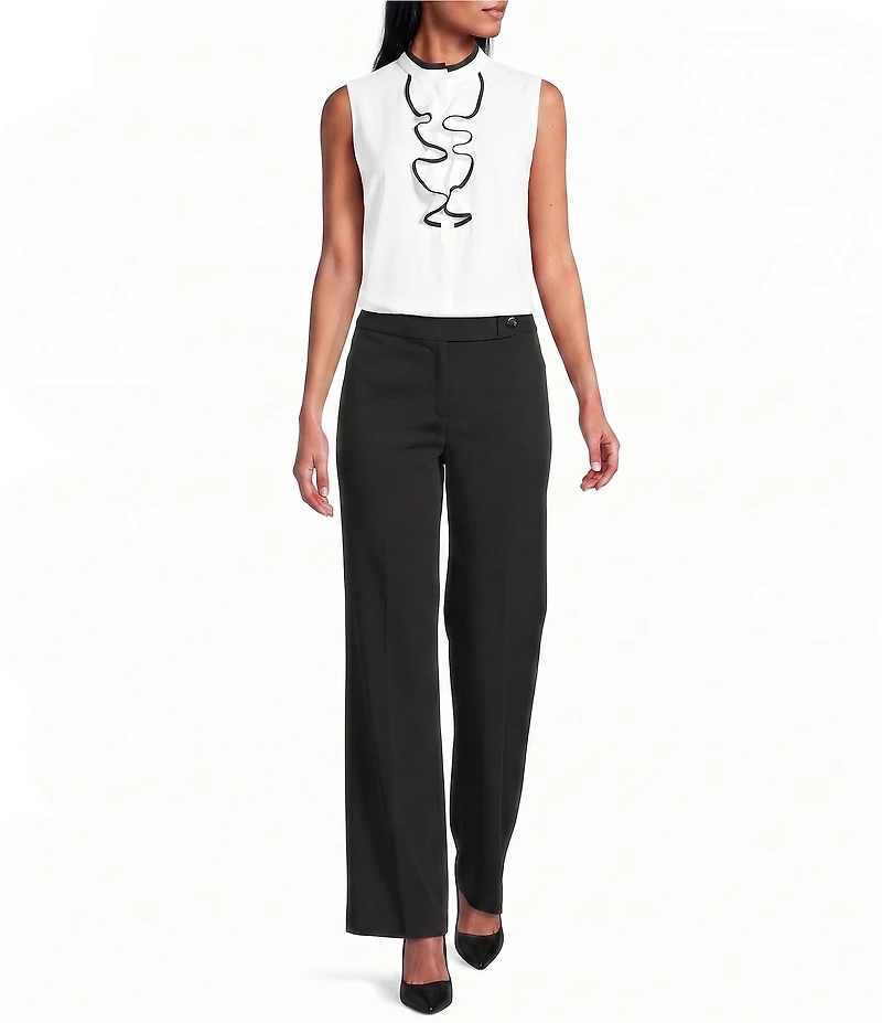 Jones New York Contrast Piping Ruffle Front Sleeveless Blouse