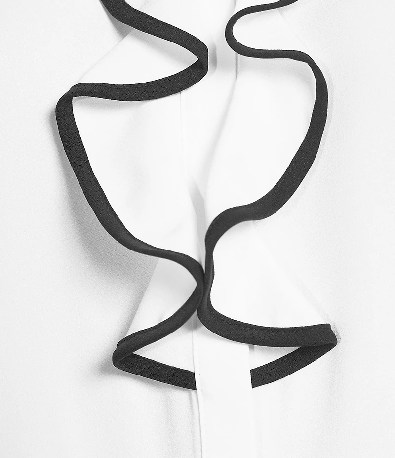 Jones New York Contrast Piping Ruffle Front Sleeveless Blouse