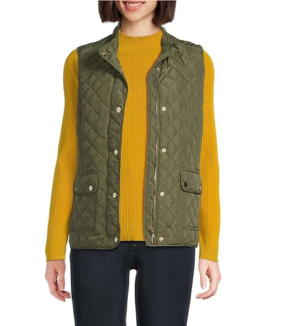 Jones New York Contrast Piping Zip Front Vest