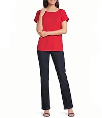 Jones New York Crepe Crew Neck Short Sleeve Side Button Detail Blouse