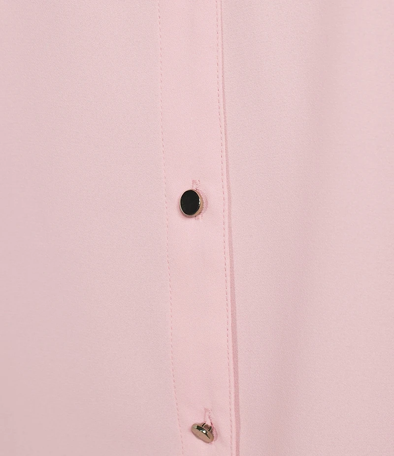 Jones New York Crepe Point Collar Roll Tab Button Front Top