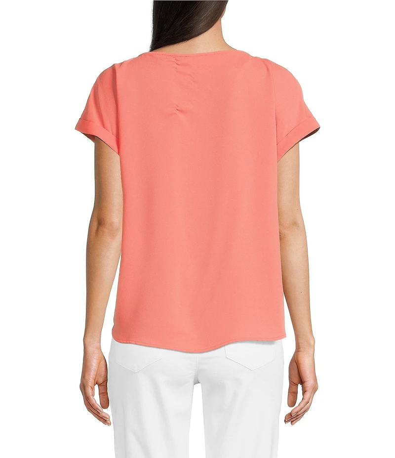 Jones New York Crew Neck Short Sleeve Button Detail Blouse