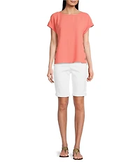 Jones New York Crew Neck Short Sleeve Button Detail Blouse