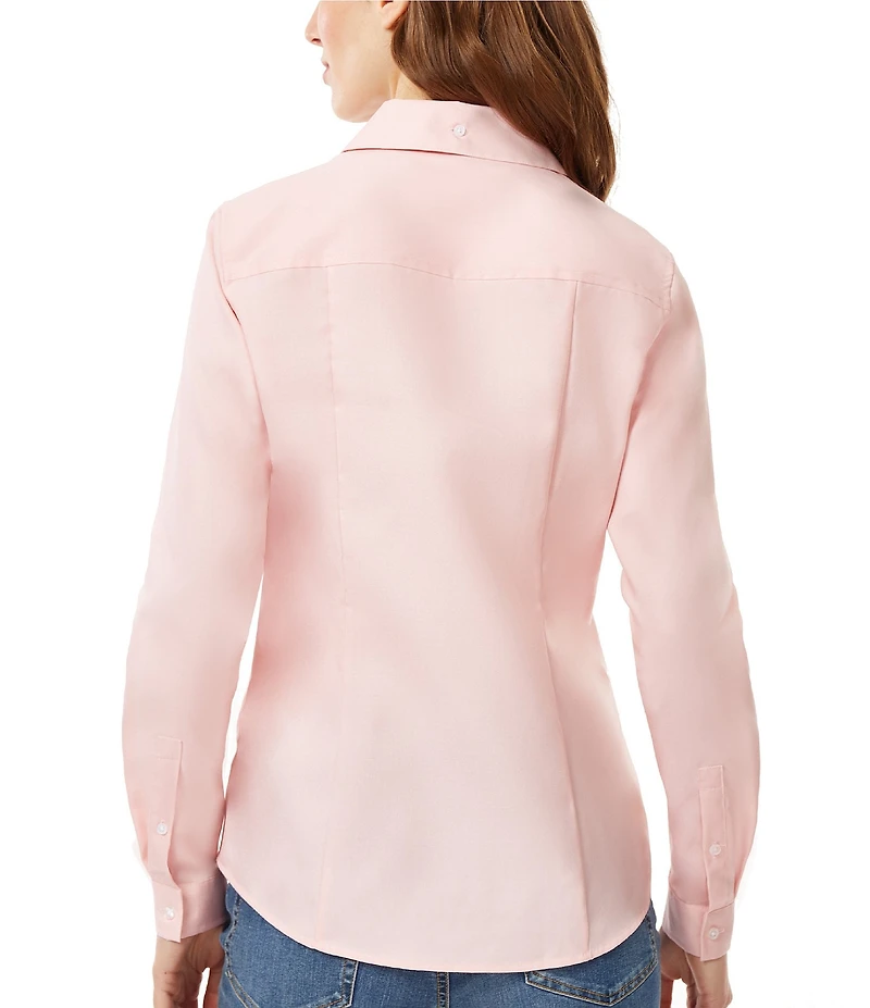 Jones New York Point Collar Long Sleeve Button Front Cotton Shirt