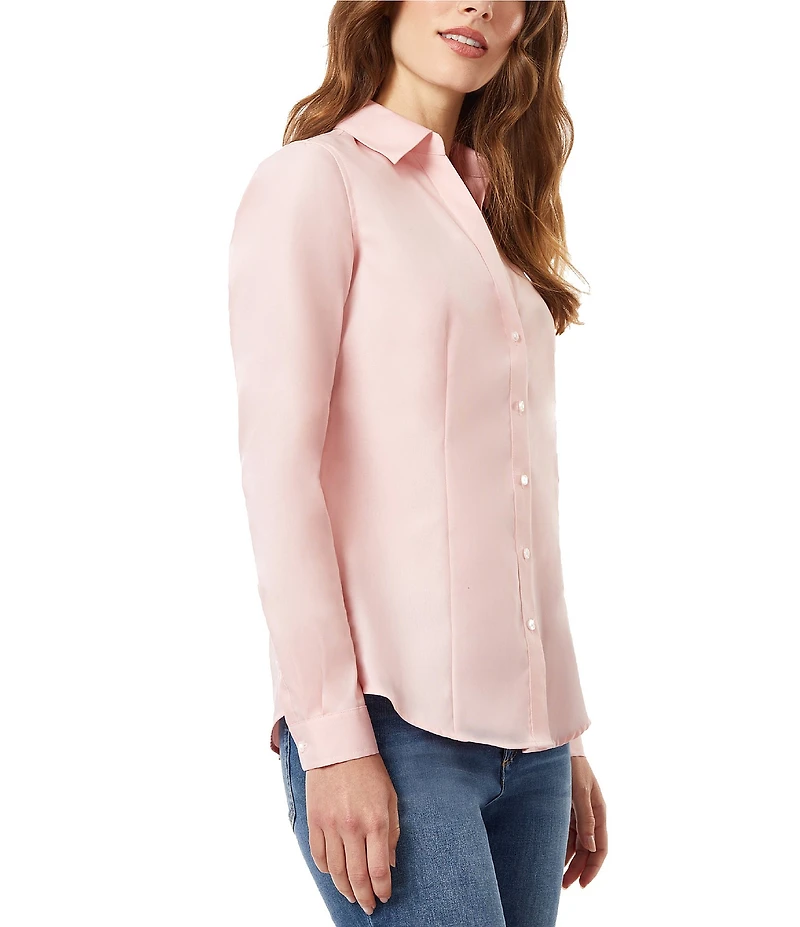 Jones New York Point Collar Long Sleeve Button Front Cotton Shirt