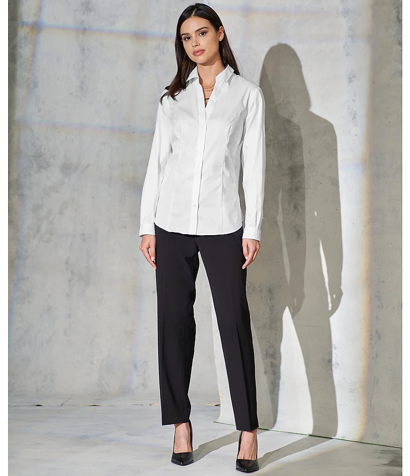 Jones New York Point Collar Long Sleeve Button Front Cotton Shirt