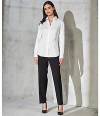 Jones New York Point Collar Long Sleeve Button Front Cotton Shirt