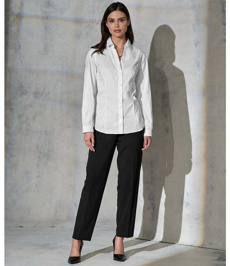 Jones New York Point Collar Long Sleeve Button Front Cotton Shirt