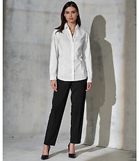 Jones New York Point Collar Long Sleeve Button Front Cotton Shirt