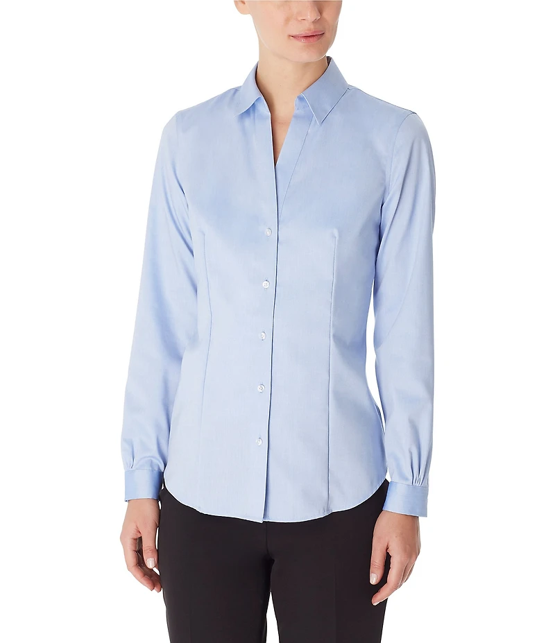Jones New York Point Collar Long Sleeve Button Front Cotton Shirt