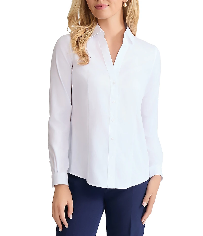 Jones New York Point Collar Long Sleeve Button Front Cotton Shirt