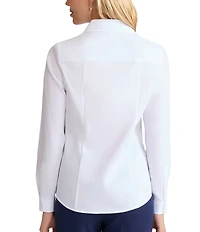 Jones New York Point Collar Long Sleeve Button Front Cotton Shirt