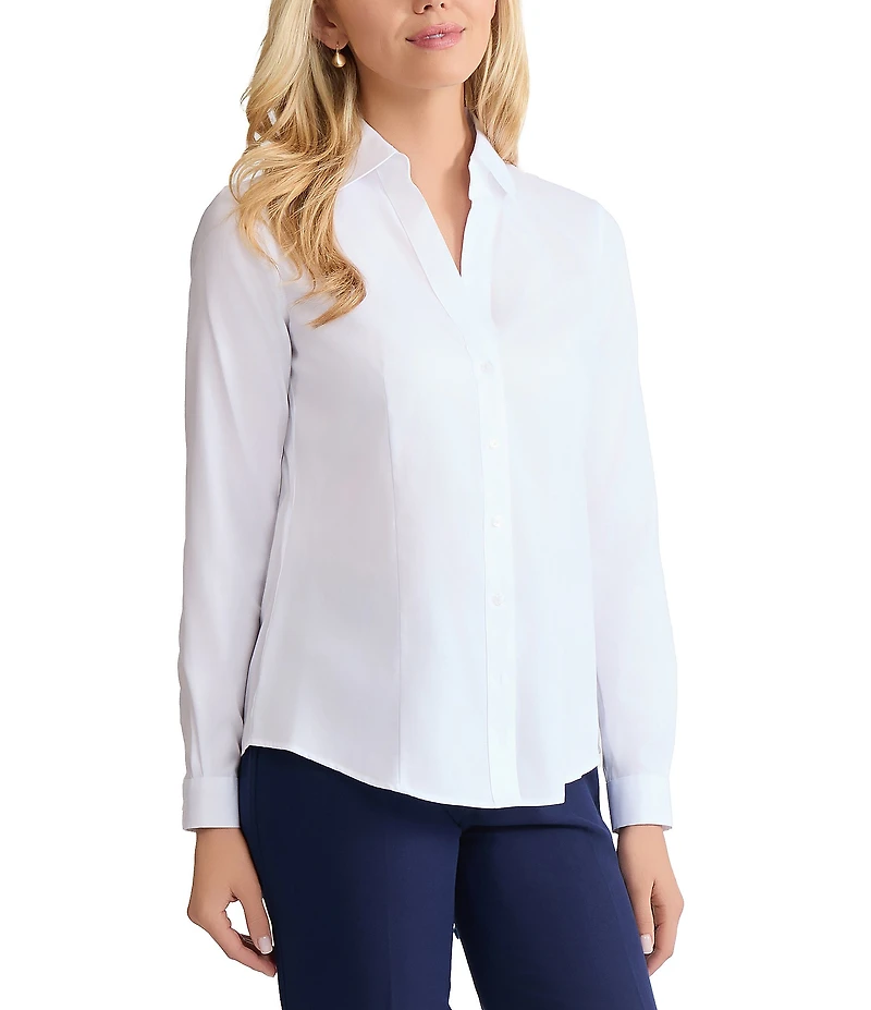 Jones New York Point Collar Long Sleeve Button Front Cotton Shirt