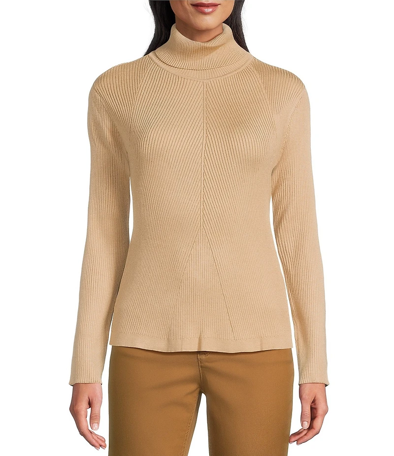 Jones New York Engineered Ribbed Knit Turtleneck Long Sleeve Top