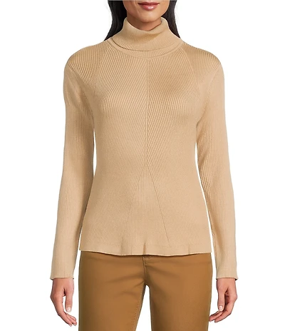 Jones New York Engineered Ribbed Knit Turtleneck Long Sleeve Top