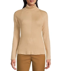 Jones New York Engineered Ribbed Knit Turtleneck Long Sleeve Top