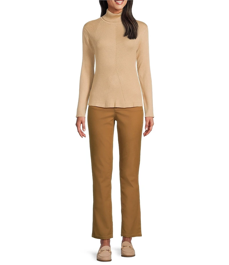 Jones New York Engineered Ribbed Knit Turtleneck Long Sleeve Top