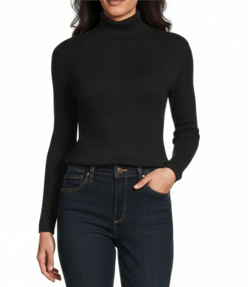 Jones New York Engineered Ribbed Knit Turtleneck Long Sleeve Top